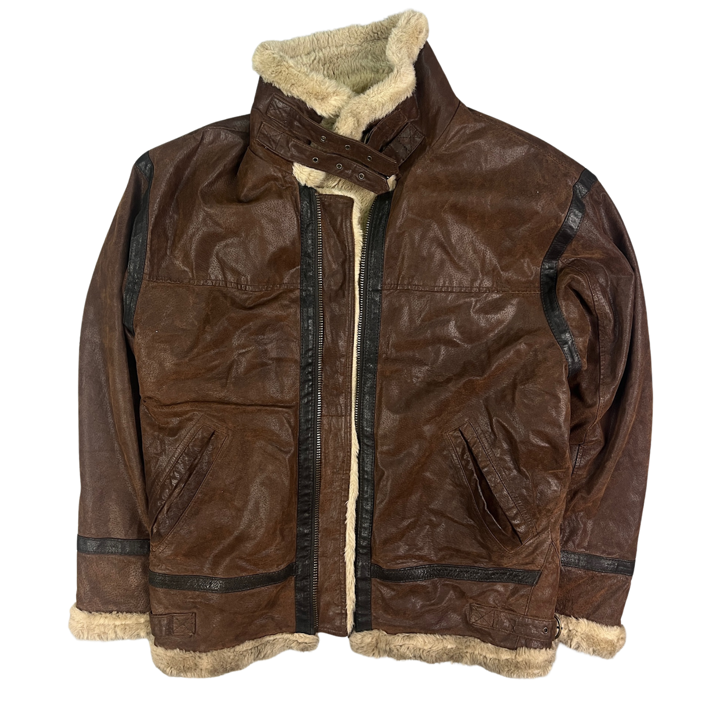 Vintage Shearley Lederjacke mit Fell Braun - L
