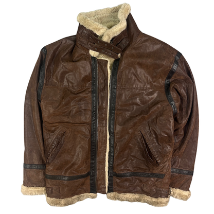 Vintage Shearley Lederjacke mit Fell Braun - L