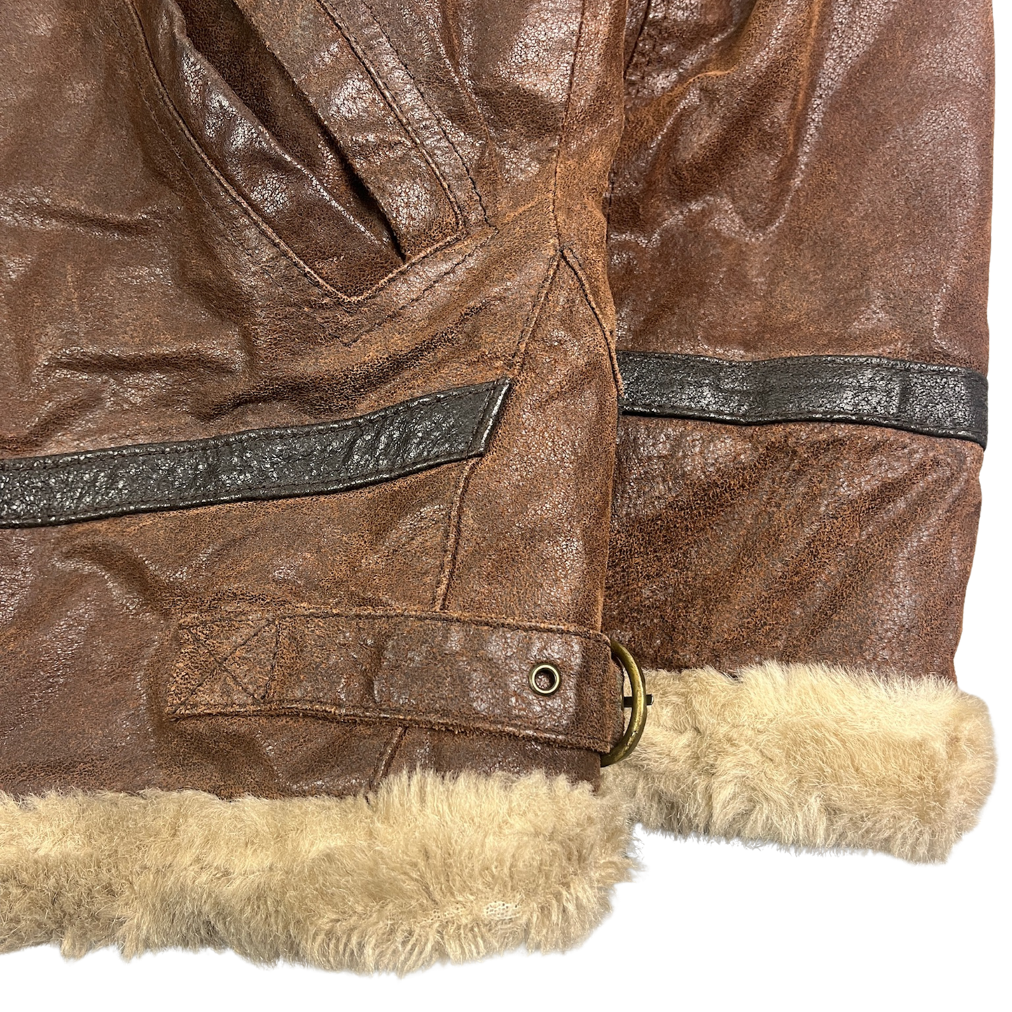 Vintage Shearley Lederjacke mit Fell Braun - L