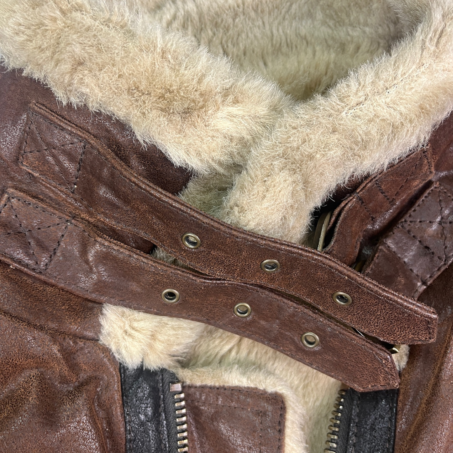 Vintage Shearley Lederjacke mit Fell Braun - L