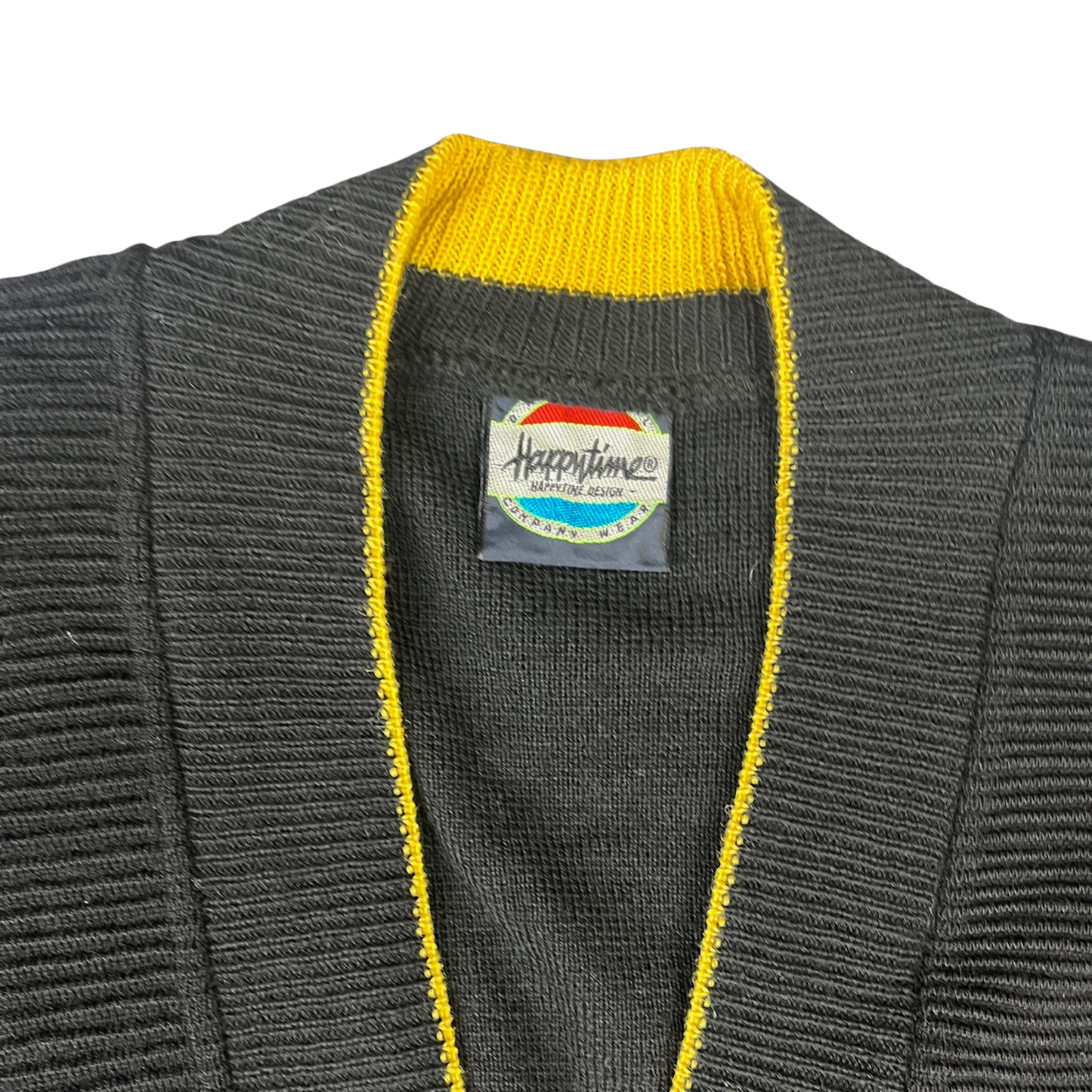 Vintage Opel Cardigan Strickjacke Schwarz/Gelb - S/M