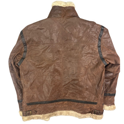 Vintage Shearley Lederjacke mit Fell Braun - L
