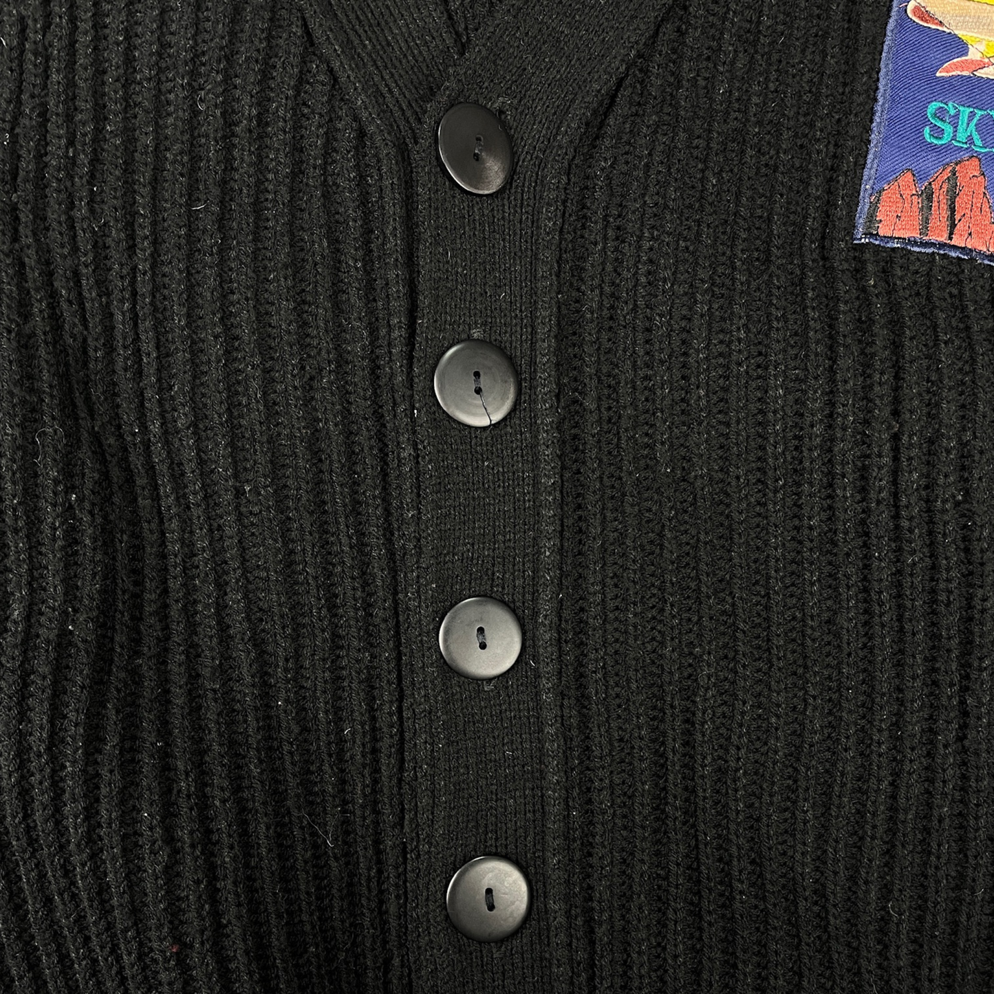 Vintage Cardigan Strickjacke mit Patches Schwarz - XL