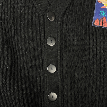 Vintage Cardigan Strickjacke mit Patches Schwarz - XL