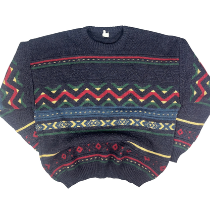 Vintage Strickpullover mit Fair Isle Muster Bunt - XL