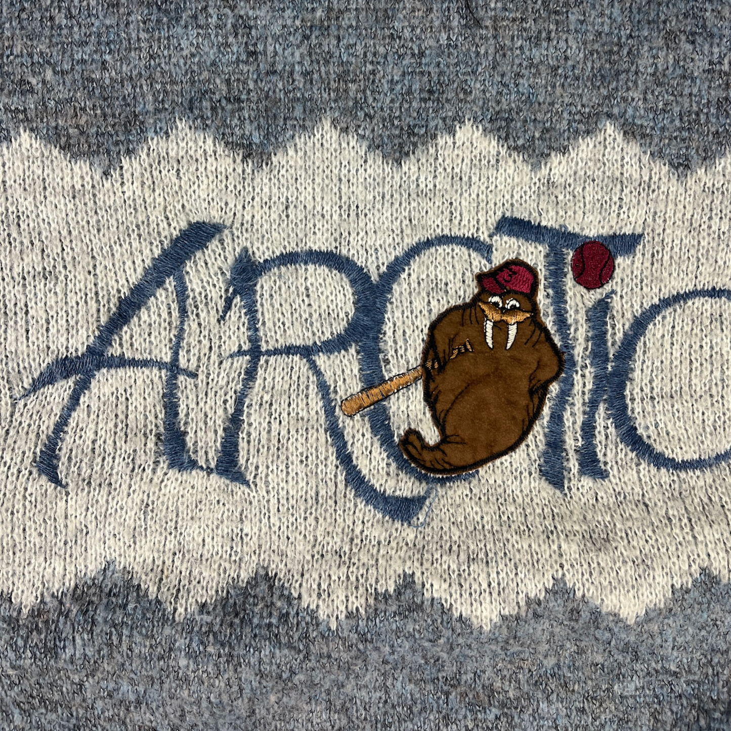 Vintage Artic Strickpullover mit Patch Grau/Blau - XXL