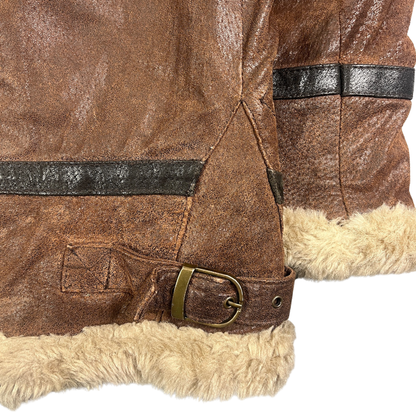 Vintage Shearley Lederjacke mit Fell Braun - L