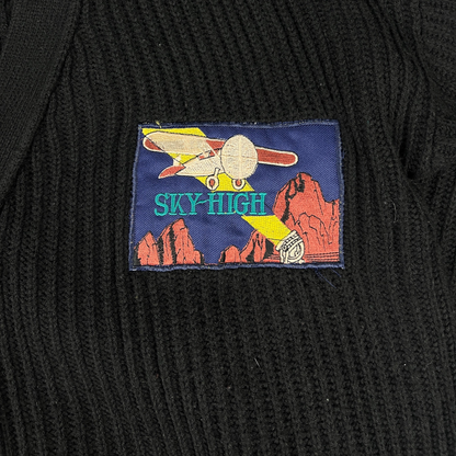 Vintage Cardigan Strickjacke mit Patches Schwarz - XL