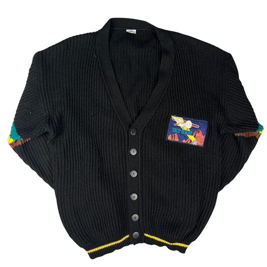 Vintage Cardigan Strickjacke mit Patches Schwarz - XL
