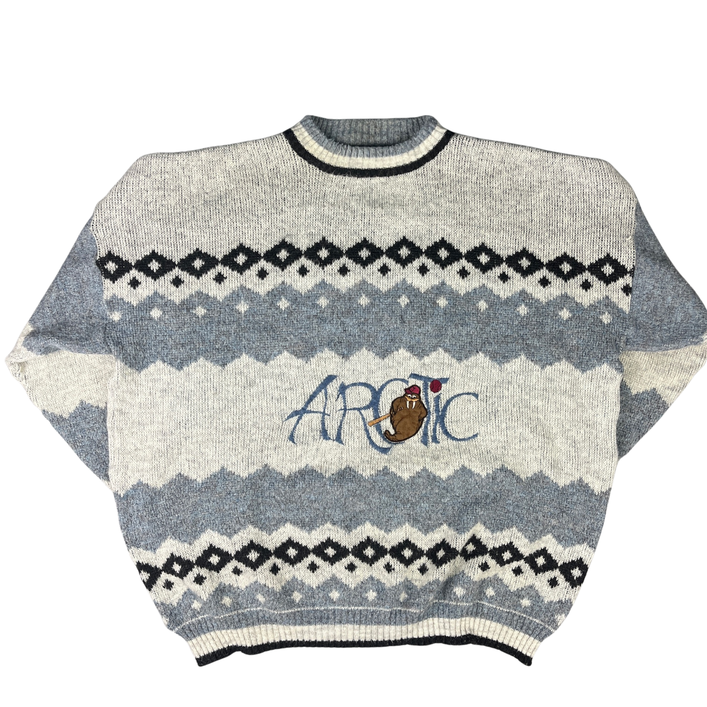Vintage Artic Strickpullover mit Patch Grau/Blau - XXL