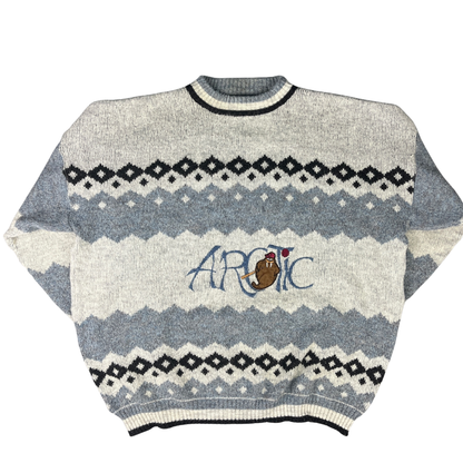 Vintage Artic Strickpullover mit Patch Grau/Blau - XXL